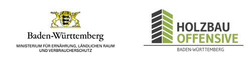 Logo des Ministerium für Ernährung, Ländlicher Raum und Verbraucherschutz - BW und Logo der Holzbauoffensive - BW 